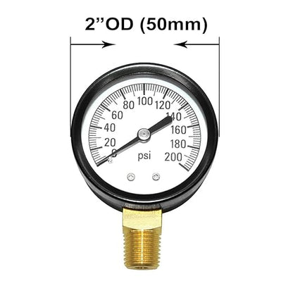 Joywayus Pressure Gauge 0 to 200 PSI Brass 1/4" Male NPT Thread Lower Mount, Multiple Function