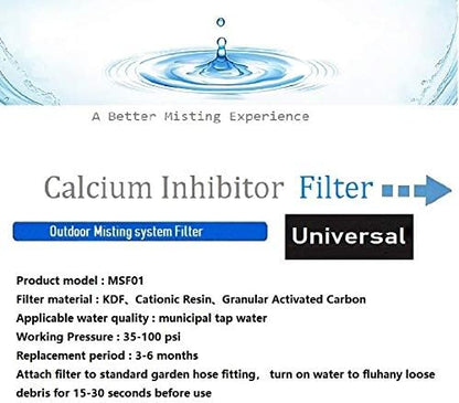 Misting System Calcium Inhibitor Filter for Patio Misters NSF certification Inline Water Soften Filter Effectively Reduce Water Spots, Prevent Nozzles Clogging For Garden Patio Mistes (1 Pcs)