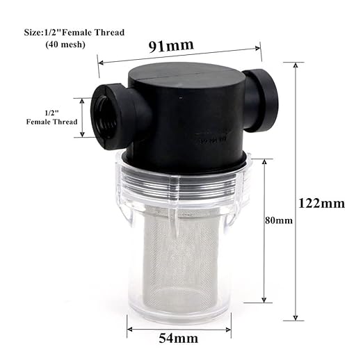 Precision Inline Filter 40 Mesh - 1/2 3/4 1 Inch Stainless Screen for Water Treatment & Greenhouse Systems(1l2 inch)