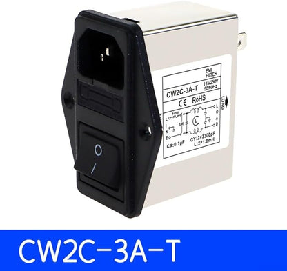 IEC Power Filter, Inlet Power Socket, IEC Socket Power Filter with Built-in Fuse and Rocker Switch, Noise Suppression, Compatible with CW2C-3A-T/CW2B-6A-T/CW2B-10A-T (CW2C-3A-T)