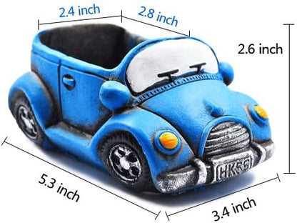 Blue Planter, Cute Succulent Pots, Small Plant Pots with Drainage Hole (Blue Car)