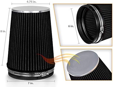 BLACK 6" 152 mm Inlet Truck Air Cone Replacement Performance Washable Clamp-On Dry Air Filter (8" Tall)