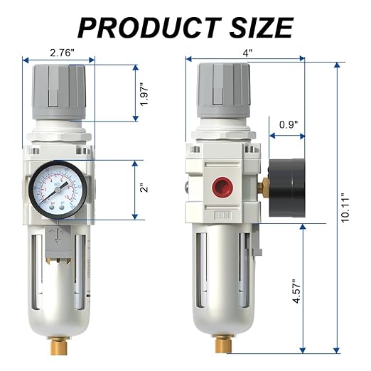 AIRZOE 1/2" NPT Air Filter Regulator Combo Piggyback,5 Micron Brass Element, Semi-Auto Drain,Air Pressure Regulator AW4000-04,0-145 psi Gauge
