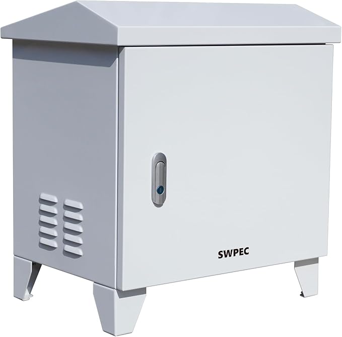 Pond, Water Garden Weatherproof Outdoor Cabinet Enclosure for Pond Aerator, Air Pump 20”W×15”D×19”H with pre-drilled knockouts, 110V Cooling Fan and pre-wired outlet included