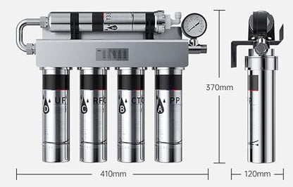 PaniFlow, Water Filter System, 5 Stages Ultrafiltration Water Purifier for Sink, Pur Water Filter, 90 L/H, Tankless Instant Water Purifier for House, Filter Replacement Indicator (Stainless Steel)