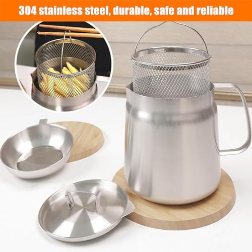 Stainless Steel Oil Filter Pot, Home Oil Fryer Strainer, Stainless Steel Oil Fryer Strainer Food Fryer 2 In 1 Oil Strainer Pot Fryer, Stove Top Deep Fryer with Handle