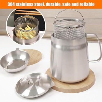Stainless Steel Oil Filter Pot, Home Oil Fryer Strainer, Stainless Steel Oil Fryer Strainer Food Fryer 2 In 1 Oil Strainer Pot Fryer, Stove Top Deep Fryer with Handle