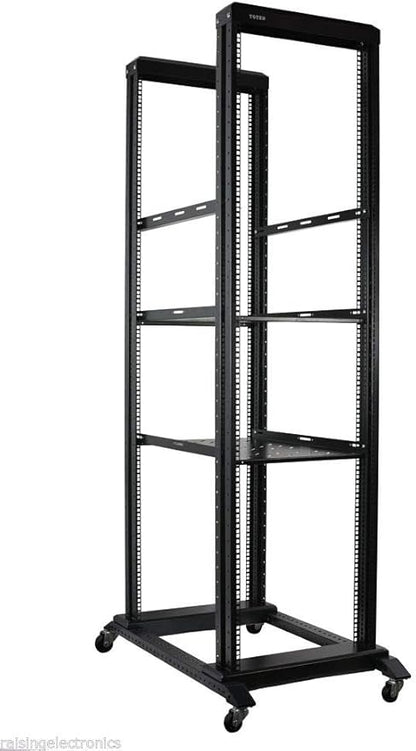 Raising Electronics Server Rack Open Frame 4 Post 19 inch Adjustable Server/Audio Rack Cold Rolled Steel (42U 31" with Shelves)