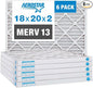 Aerostar 18x20x2 MERV 13 Pleated Air Filter, AC Furnace Air Filter, 6 Pack (Actual Size: 17 1/2" x 19 1/2" x 1 3/4")