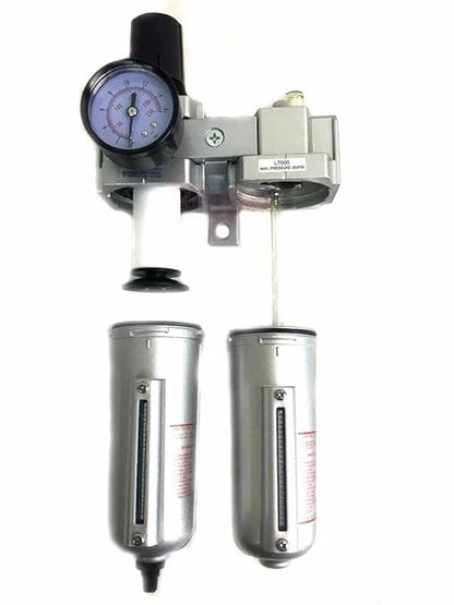 FRL724NA 1/2" Air Moisture Filter Regulator Oiler Separator Lubricator Combo Auto Drain- for Compressed Air Treatment- Particulate Filter Combo- 140 CFM Flow Rate 250 PSI Input, 175 PSI Output 5.1 oz