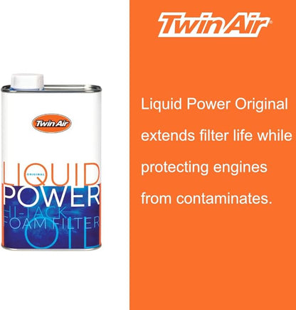 Liquid Power Air Filter Oil (1 Liter) - High Performance Blue Formula for Superior Dust Trapping, Waterproof Protection on Foam Filters for Motocross, Dirt Bikes, ATVs, & Powersports Engines