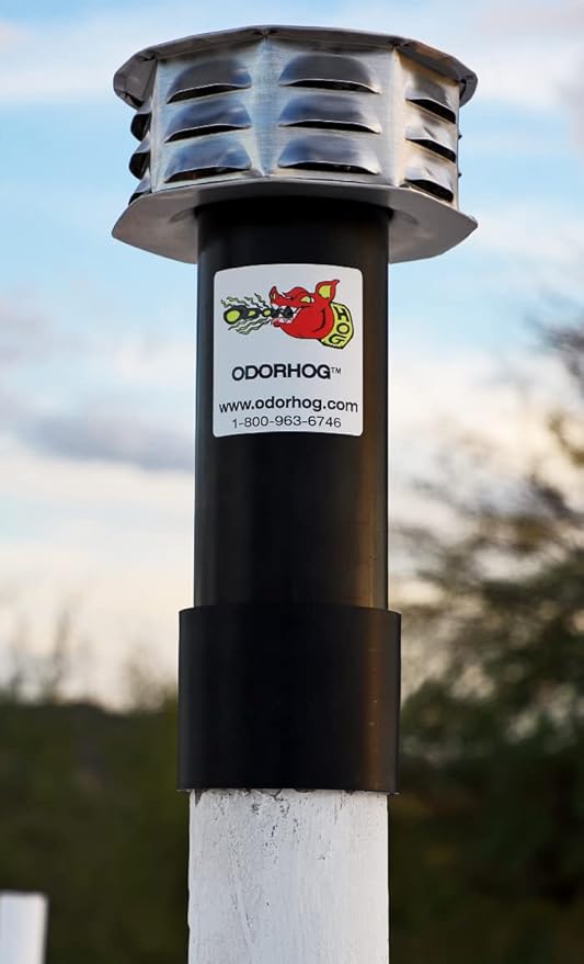 OdorHog Metal Cap Slip On Vent Stack Pipe Filter 2" Black ABS, Removes Outdoor and Sewer Odor Problems (2.0-inch)
