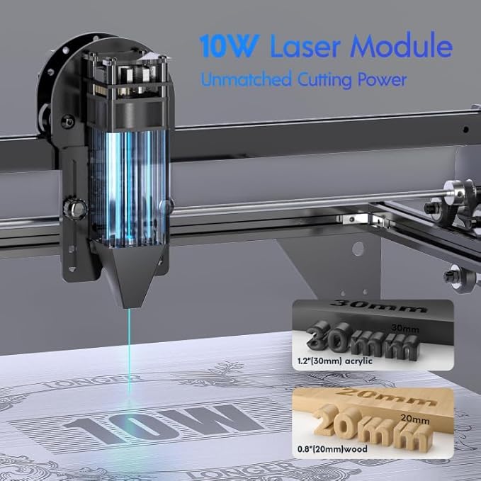 Longer RAY5 10W Laser Engraver with Air Pump, Limit Switch Kit and Y-Axis Extension Kit, Expand Working Area to 33.46" x 15.75", 3.5” Color Touch Screen, DIY Engraver Tool for Metal/Glass/Wood