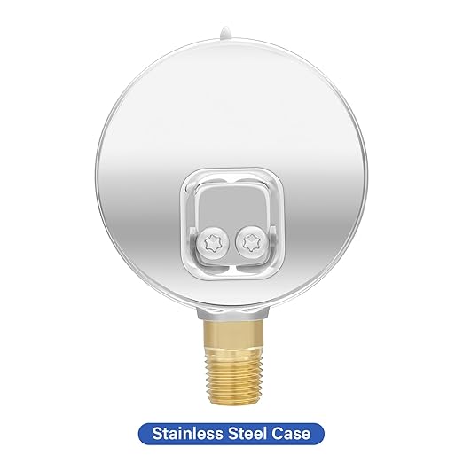 MEASUREMAN 2-1/2" Dial Size, Glycerin Filled Pressure Gauge, 30inHG-60psi, 304 Stainless Steel Case, 1/4" NPT Lower Mount