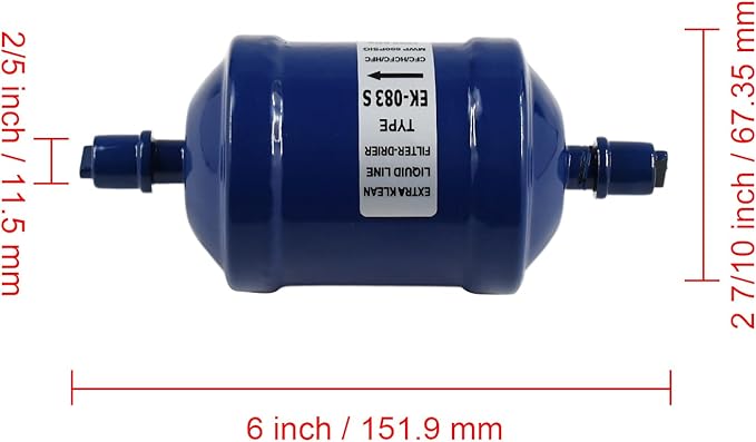 Refrigerant Filter Dryer Liquid Line Filter Drier 3/8 IN Sweat SDML-083S Compatible with HFC CFC HCFC Straight Cool Air Conditioner From 1 to 5 Tons, Widely use in Refrigeration and Heating Systems