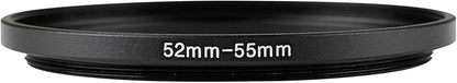 52-55mm Metal Step-Up/Down Ring Adapter Compatible with Mirrorless Cameras DSLR Lens, UV CPL ND Filter Thread Converter, Black
