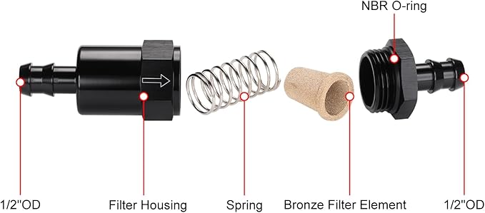 1/2" Billet Inline Fuel Filter 30 Micron Aluminum Black