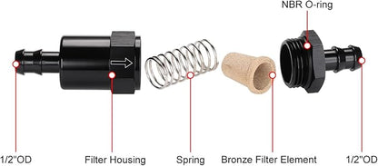 1/2" Billet Inline Fuel Filter 30 Micron Aluminum Black