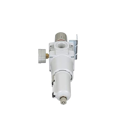 PneumaticPlus SAW600-N10BG-MEP Compressed Air Filter Regulator Piggyback Combo 1" NPT - Metal Bowl, Manual Drain, Bracket, Gauge