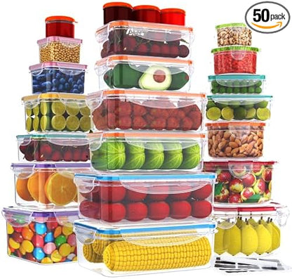 RockBerry 46 PCS Food Storage Containers with Lids Airtight- Plastic Container for Pantry Kitchen Organization-Microwave Dishwasher,Freezer Safe 100% Leak Proof (23 Stackable Boxes-23 Lids)