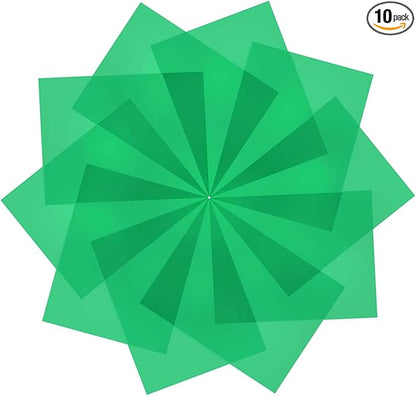 10 Pack Gel Light Filter- Colored Overlays Correction Lighting Filters,Transparent Color Film Plastic Sheets for Christmas Landscape Led Light or Reading (Green)