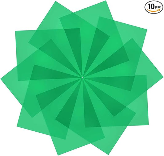 10 Pack Gel Light Filter- Colored Overlays Correction Lighting Filters,Transparent Color Film Plastic Sheets for Christmas Landscape Led Light or Reading (Green)