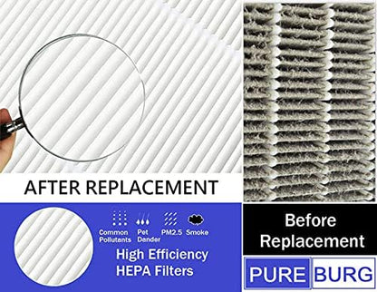 PUREBURG 12030 Replacement Filter Compatible with Clorox 11030 11031 Medium Rooms Air Purifiers,2-Pack H13 True HEPA Activated Carbon 2-in-1 3-Stage Filtration