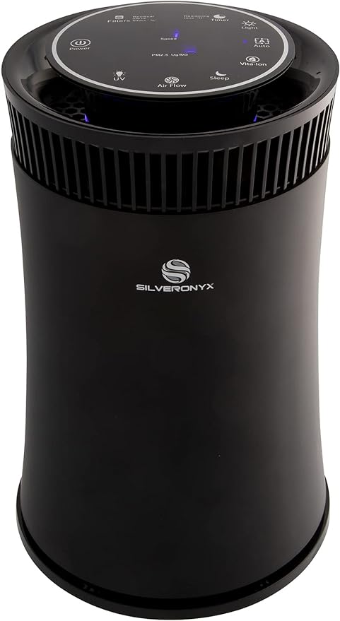 Air Purifier for Home Large Room – 5-in-1 HEPA Filter System, Covers Up to 500 Sq Ft for New Home for Allergies, Pets, Smoke, Remove Dust & Odor, Quiet, High Filtration Efficiency – SILVERONYX, Black