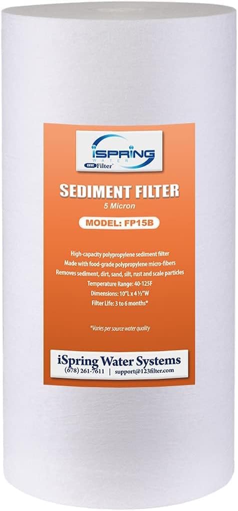 iSpring FP15B Sediment Filter for Whole House Water Filtration Systems, High Capacity 5-Micron Premium PP, 4.5" x 10", White