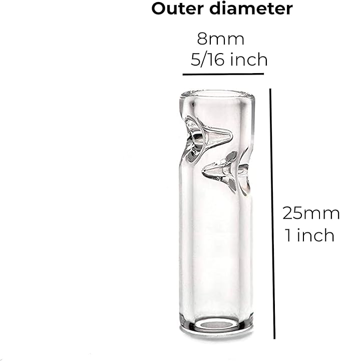 Premium Quality Glass Cigarette Rolling Filter Tips - Pack of 10 (8x25mm-Round Mouth)
