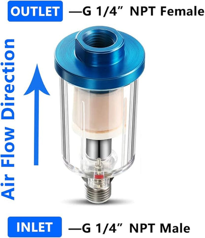3 Pcs Water Oil Separator Mini in-Line Air Filter, 1/4 Inch NPT Inlet and Outlet Airbrush Filter Moisture Separator - Use on Compressor Air Line Hose, Air Tools, Paint Spray Guns