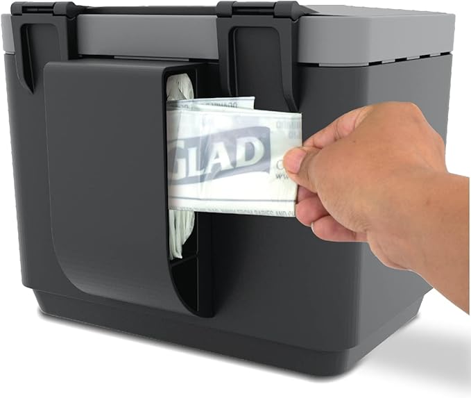 Glad Compost Bin for Kitchen, 1.5 Gallon | Plastic Container with Removable Inner Basket, Bag Storage Holder, and Carbon Odor Blocking Filters, Gray