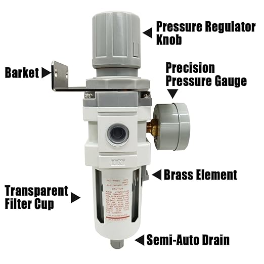 3/8" NPT Air Filter Pressure Regulator Combo Water Separator for Air Compressor Line Semi-Auto Drain 5 Micron Brass Element 0-150 psi Gauge