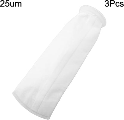 Filter Bag PP Non-Woven for Treatment, 25µm 50µm 100µm 150µm, Reusable Thermal Fixed Wool Monofilament Fabric, White Ø 105 mm x 380 mm(25um-3pcs)