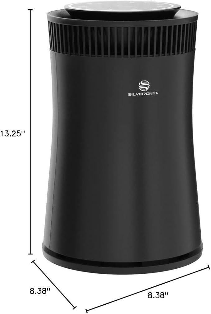 Air Purifier for Home Large Room – 5-in-1 HEPA Filter System, Covers Up to 500 Sq Ft for New Home for Allergies, Pets, Smoke, Remove Dust & Odor, Quiet, High Filtration Efficiency – SILVERONYX, Black