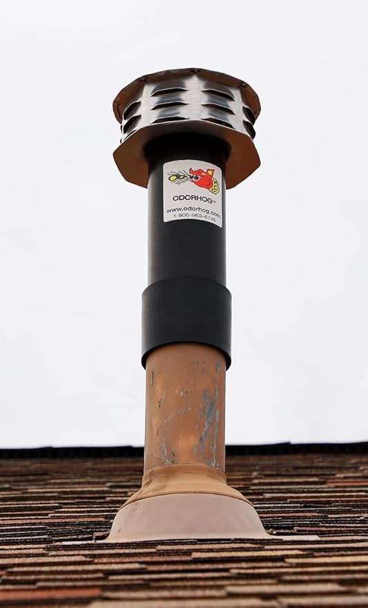 OdorHog Metal Cap Slip On Vent Stack Pipe Filter 1.5" Black ABS, Removes Outdoor and Sewer Odor Problems (1.5-inch)