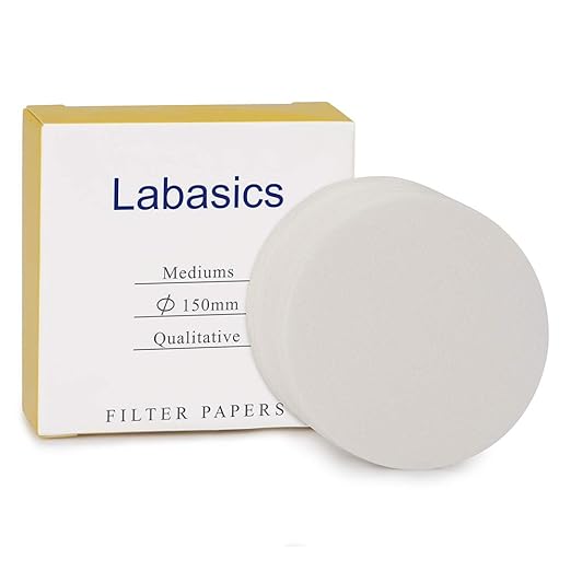 Labasics Qualitative Filter Paper Circles, 150 mm Diameter Cellulose Filter Paper with 15-20 Micron Particle Retention Medium Filtration Speed, Pack of 100