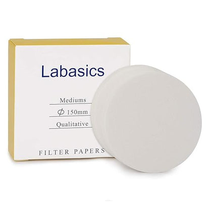 Labasics Qualitative Filter Paper Circles, 150 mm Diameter Cellulose Filter Paper with 15-20 Micron Particle Retention Medium Filtration Speed, Pack of 100