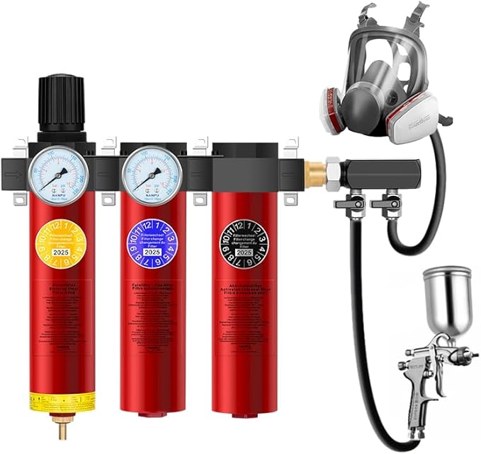 NANPU Z Series 3-Stage Air Filtration System - Sintered, Fine, & Charcoal Filters, 3/4" NPT Inlet, 1/4" NPT Outlet Module, 0-230 psi Gauge, 127 CFM @ 6 bar, Metal Housing, Auto Drain