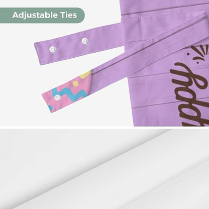 Purple Easter Tie Up Valance Curtains for Windows, Kitchen Curtains Window Shades, Spring Cartoon Bunny Colorful Eggs Wood Grain Light Filtering Curtain Valances for Bedroom/Bathroom/Cafe 60"x18"