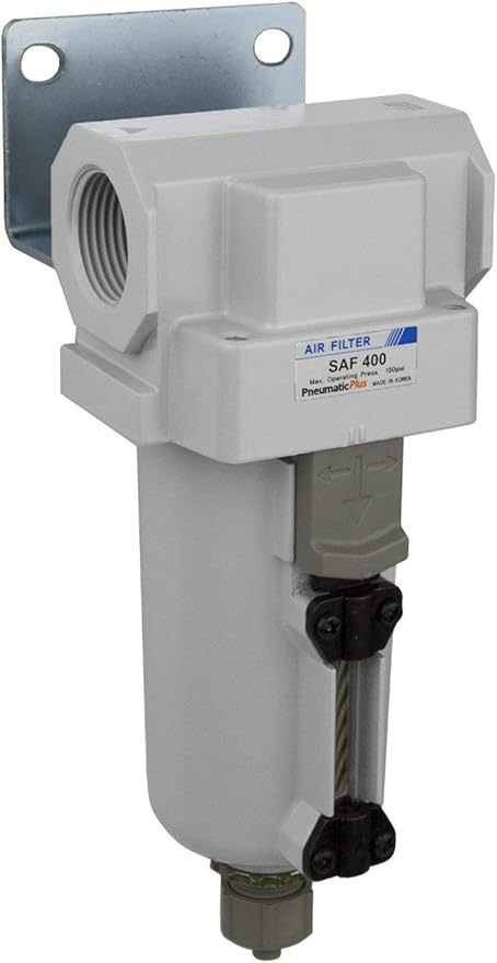 PneumaticPlus SAF400-N06B-MEP Compressed Air Particulate Filter 3/4" NPT, 10 Micron - Metal Bowl w/Manual Drain, Bracket