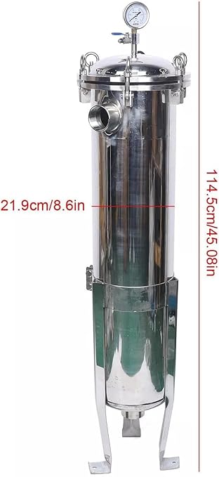 304 Stainless Steel Filter Bag Housing 150PSI Multi-Purpose Bag Filtering Equipment 2" NPT in/Out #2 Bag with Mesh Heavy Duty Industrial Fluid Filter
