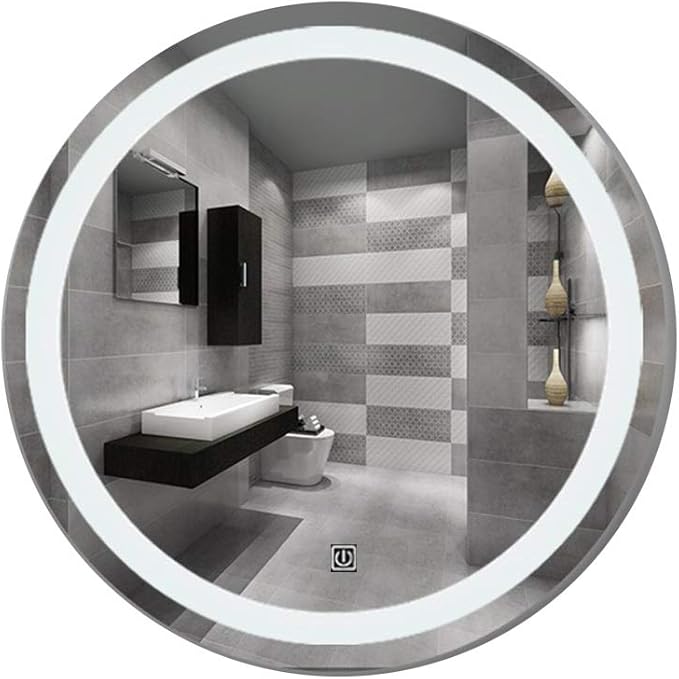 Bathroom Mirrors Round Waterproof Illuminated LED Wall Makeup Mirrors with White Light Sensor Touch Control and Demister Pad (Size : 70cm)