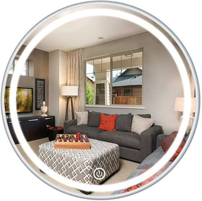 Round Waterproof LED Bathroom Wall Makeup Mirrors with White Light Sensor Touch Control and Demister Pad (Color : with Frame Size : 70cm) (Without Frame 80cm)