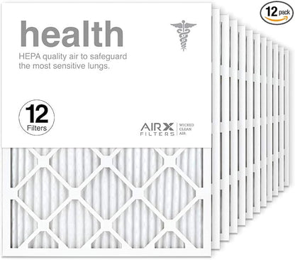 AIRx Filters 20x25x1 Air Filter MERV 13 Pleated HVAC AC Furnace Air Filter, Health 12-Pack, Made in the USA