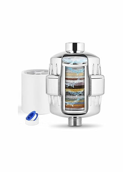 DRINKPOD High Output Shower Filter – Multi-Stage Revitalizing System with Extra Filter – Reduces Impurities, Enhances Water Freshness, and Extends Showerhead Life – Chrome Finish