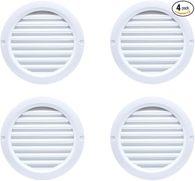VENTS-US - 4" White Round Plastic Vent Cover with Built-in Insect Screen Mesh and Flange for Air Supply or Exhaust Air Applications - Compatible with 4 Inch Diameter Ducts (4-Pack)