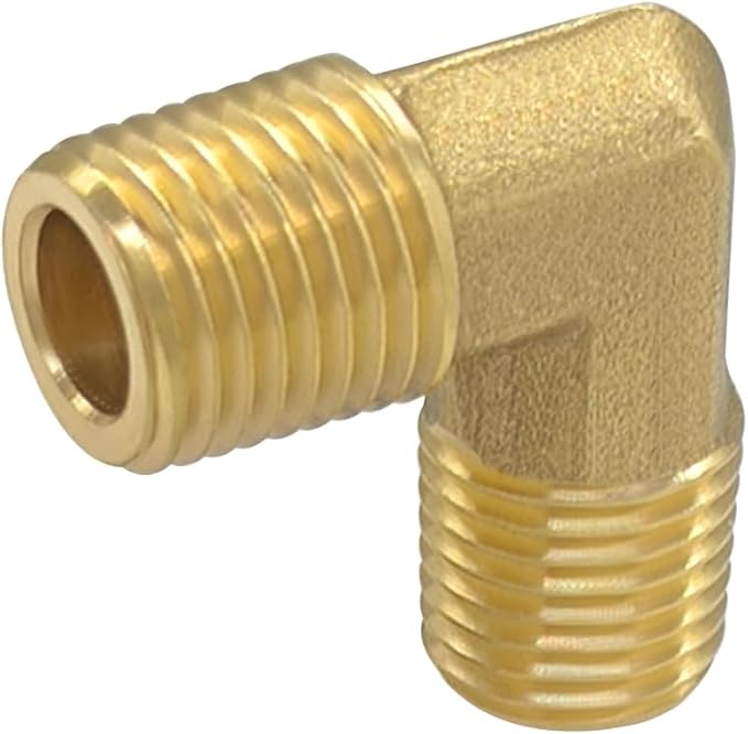 Hooshing 1/4 Inch NPT Elbow 90 Degree Street Elbow 1/4" NPT Male to 1/4" NPT Male Thread Brass Pipe Fitting, 2 Pack