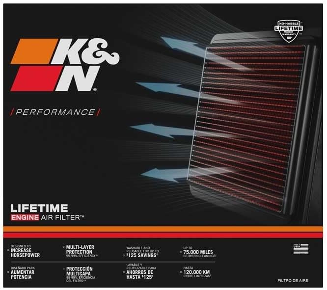 K&N High-Flow Original Lifetime Engine Air Filter: Increase Power: Premium, Washable: Compatible with 2015-2024 FORD: Transit 150, Transit 250, Transit 350, 33-5024