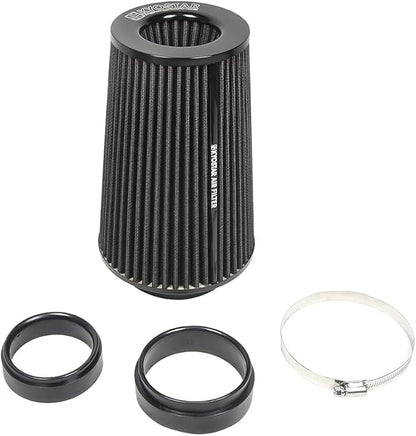 Universal 3/3.5/4" (75/89/100mm) High-Flow Air Filter, Reusable Cone Cold Air Intake, High Performance, Clamp-On Car High Flow Air Kit, Flange Diameter: 3/3.5/4 Inch, Height: 10 Inch, BLACK